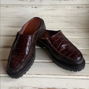 Ralph Lauren Polo Sport Leather Crocodile Mules